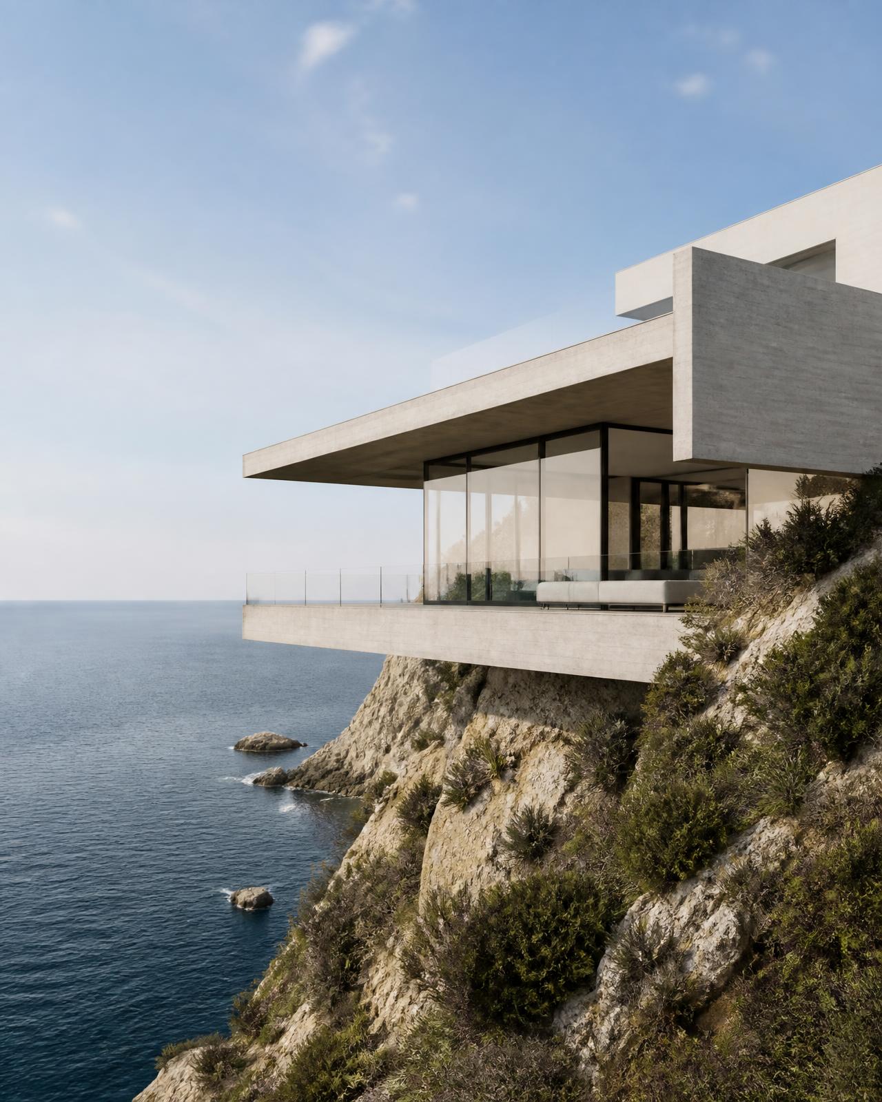 Contemporary cliffside residence cantilevered above the Mediterranean sea